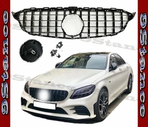 Fit 15-18 W205 C Sport-Sedan Model ST Look All Shiny Black Front Trim Grille - Picture 1 of 4
