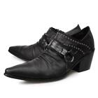 New Men Pointy Toe Rivet Block Heels Youth Casual Party Bar Leather Shoes DID
