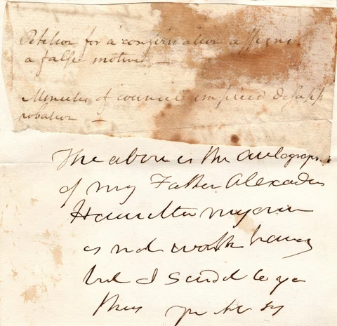Manuscript Handwritten by Alexander Hamilton - LOA from His Son James A Hamilton Cover