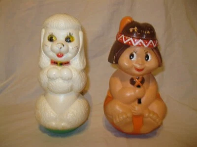 Vintage Lot x2 Ancien JOUET MUSICAL CULBUTO INDIEN MARÉCHAL FRANCE CHIEN CANICHE - Photo 1/4