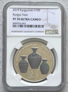 NGC PF70 Kyrgyzstan 2019 Kyrgyz Vase Silver Coin 10 Som - Picture 1 of 2