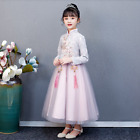 Girl Dress Hanfu Tang Suit New Turtleneck Embroidery Print Children Cheongsam