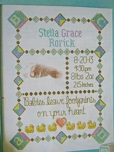 Cross Stitch "BABY FOOTPRINTS SAMPLER" pattern - birth, blocks, ducks - Picture 1 of 1