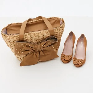 Red Valentino Straw and Studded Leather Tote Shoulder Bag - Picture 1 of 7