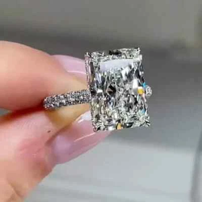 4Ct Radiant Cut Moissanite Hidden Halo Engagement Ring 10k Solid White Gold - Image 1 of 4