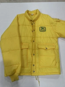 Rare VTG John Deere Puffer Winter Jacket Coat Yellow Patch Advertising Size L - Picture 1 of 13