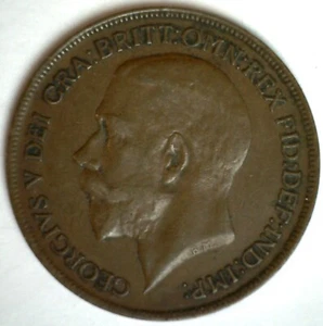 1922 Great Britain Bronze Penny 1c UK Coin Extra Fine Circulated George V Ruler - Picture 1 of 2