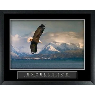 Excellence Eagle Majestic Mountain Lake View Scenic Framed Motivational Poster - Image 1 of 4