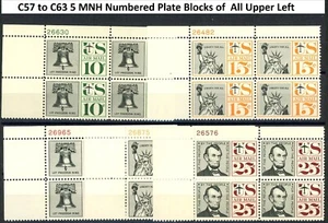 1959 to 1961 5 Matching Position Plate Blocks MNH Scotts C57 C58 C59 C62 C63 UL - Picture 1 of 2