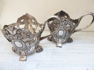 WMF Jugendstil Art Nouveau 2er Set Teeglashalter Nr. 916 versilbert um 1900 RAR - Bild 1 von 8