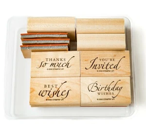 Stampin Up Rubber Ink Stamp Set SINCERE SALUTATIONS 7pc Cursive Greetings 2005 - Picture 1 of 3