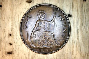 Great Britain 1944 1 Penny KM845 Bronze **AU** #FL - Picture 1 of 2