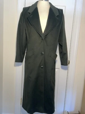 Gabardina Prima Lana Talla M-L Verde Vintage 100% Lana Larga Bolsillos Plisados EE. UU. Foto 1 de 4