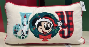 Disney Parks 2025 Christmas Santa Mickey Mouse Castle Plaid Joy Throw Pillow NEW - Picture 1 of 4