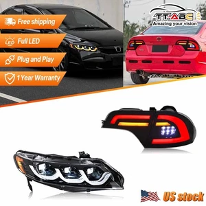 For 2006-2011 Honda Civic 4Dr Sedan Sequential Tail lights Headlights Head Lamps - Picture 1 of 24