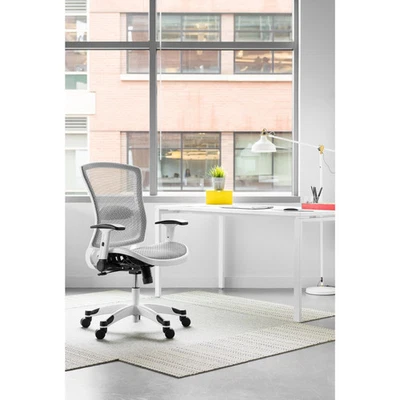 White Frame Office Chair with Padded Mesh Seat and Back White Foto 1 de 4