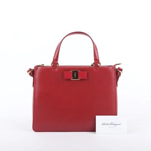 Salvatore Ferragamo Tracy Tote and Shoulder Bag with Gancini Decoration Red - Picture 1 of 14