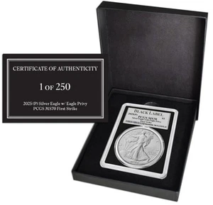 American Silver Eagle Soaring Eagle Privy 2025 graduación profesional MS70 FS etiqueta negra 1 de 250 - Imagen 1 de 4