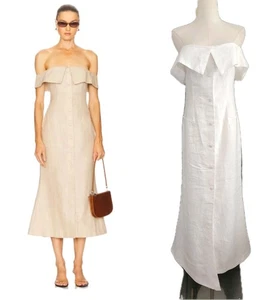 Abito midi Camila Coelho Harlow avorio taglia small $248 msrp scollo pieghevole - Foto 1 di 8