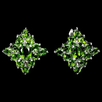 925 Sterling Silver Earrings Oval Chrome Diopside 7x5mm Gemstone Jewelry - Image 1 of 4