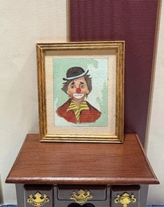 DOLLHOUSE MINIATURE. FRAMED ARTWORK. Original Painting Clown. 1:12 VTG 1986 - Picture 1 of 3
