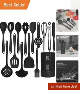 Juego de utensilios de cocina de silicona negra - Utensilios de cocina resistentes al calor 446 ° F - Imagen 1 de 11