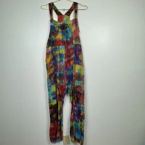 Made in Nepal Tie Dye Multicolor Overalls 100% Cotton Hippie Festival Size Large - Picture 1 of 18