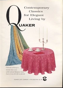 1965 Quäker DRUCKANZEIGE zeitgenössische Klassiker belgisches Leinen Tischgedeck - Bild 1 von 1