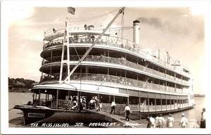 THE STEAMER : "PRESIDENT" MISSISSIPPI STEAMER : RIVERBOAT AT DOCK : RPPC - Picture 1 of 3