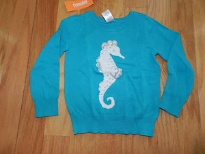 Gymboree Girls Seaside Stroll Turquoise Seahorse Pullover Sweater Size XS 4 New - Picture 1 of 6