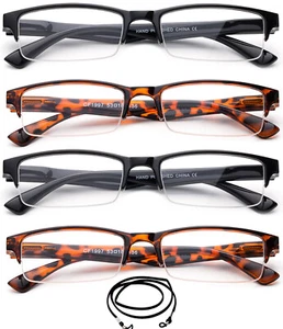 4 Packs Semi Half Frame Reading Glasses for Men with Lanyard - Picture 1 of 2