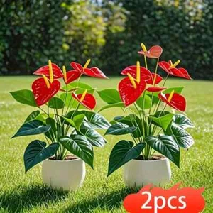 Flores artificiales de plástico Anthurium sin macetas 2 piezas - Imagen 1 de 3