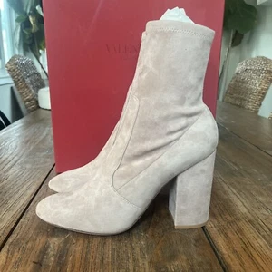 VALENTINO GARAVANI Ankle Bootie, Poudre/Taupe Suede Stretch, EU 41/US 10, EUC - Picture 1 of 7