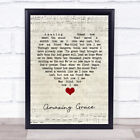 Amazing Grace Script Heart Song Lyric Quote Music Print