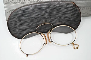 14K SOLID GOLD c1900 women's glasses/Pince Nez w/original fine leather case - Picture 1 of 7