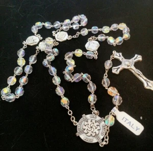 AB Aurora Borealis Clear Crystal Jubilee Rosary Made in Italy, Vatican Souvenir - Picture 1 of 5