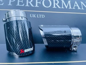 AUDI S3 8V 2013-2020 SILVER & BLACK CARBON FIBRE AKRAPOVIC EXHAUST TIPS 4” - Picture 1 of 3