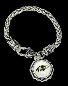 Baltimore Ravens Football Round Charm Dangle Clasp Bracelet - Picture 1 of 2