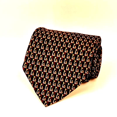 Dani Moda Maschile 100% 真丝手工领带棕色带 Geo 图案 59.5 英寸 L x 4 W — 第 1/4 张图片