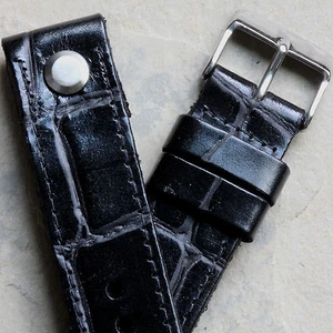 Correa de reloj piloto de 20 mm abierta de cuero de grano de cocodrilo AVIATOR hecha en Inglaterra - Imagen 1 de 4