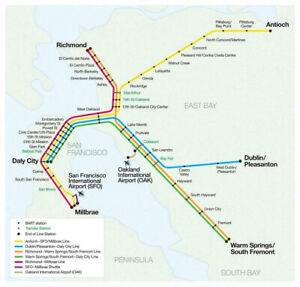 BART Map, San Fransisco Subway Map, Bay Area Rapid Transit Map, Public Transit