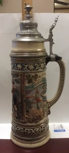 German - Tall Lidded - Ceramic - Beer Stein - 2Liter - Picture 1 of 6