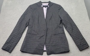 Banana Republic Blazer Women Sz 4 Gray Check Vented Lined Inverted Collar Button - Picture 1 of 5