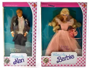 2x Vintage Mattel 1990 Wedding Day Midge Puppe: Barbie 9608 & Ken 9609 / NrfB - Bild 1 von 19