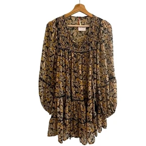 Free People Womens Free Swinging Black Floral Mini Dress Size S Boho Festival - Picture 1 of 13