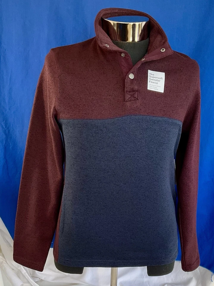 Sonoma Goods for Life Sweater 1/4 Snap Pullover Soft Fleece Dk Navy Plum Sz S