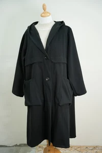 lagenlook quirky baggy fit coat with feature pockets and hood BLACK 14-20 - Picture 1 of 2