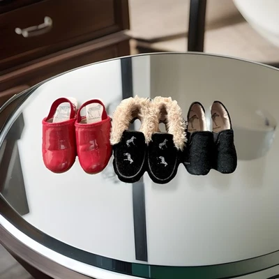 Zeebra Kids Girls Shoes Bundle -Red Patent Mules, Fuzzy Loafers, Black Slip-Ons - Image 1 of 4