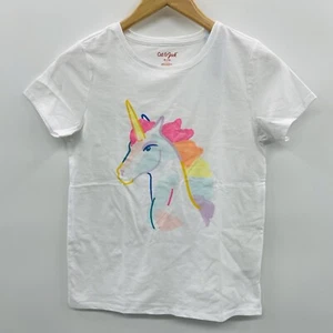 Cat & Jack Girls Size XL 14 Rainbow Unicorn Short Sleeve Graphic T-Shirt 2081 - Picture 1 of 7
