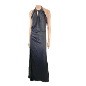 Maxi Abito Carmen Marc Valvo Collezione Seta Nero 4 - Foto 1 di 10